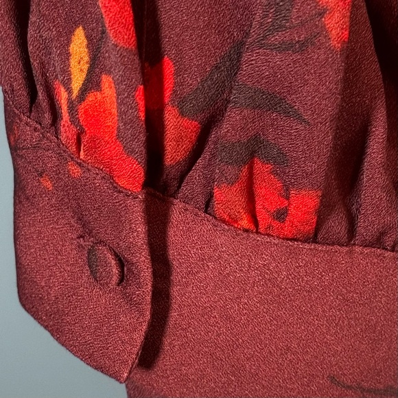 Ava & Viv Burgundy Floral Blouse Women’s Plus Size 2X Long Sleeve Split Neck - Picture 6 of 11